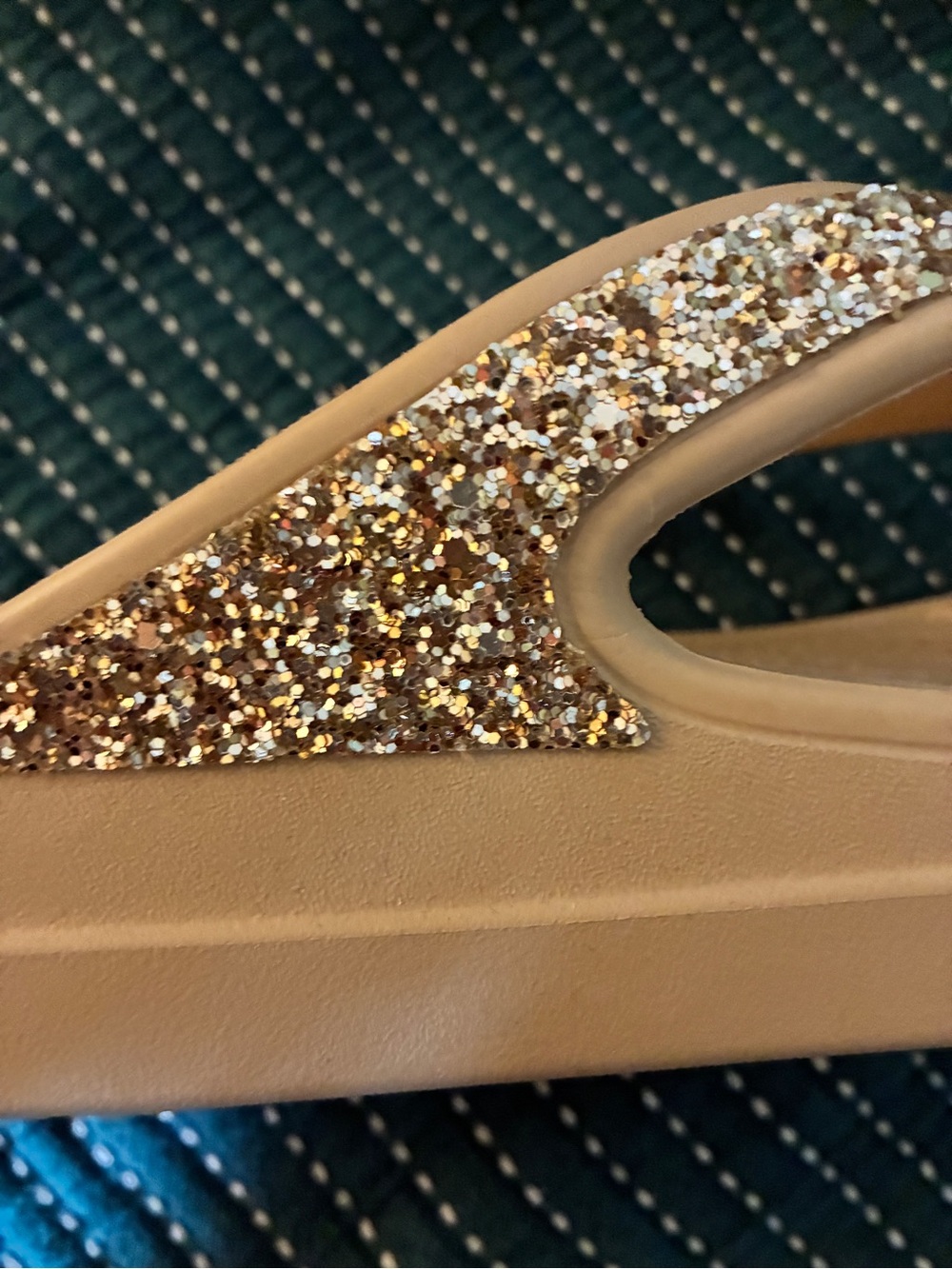 CROCS Women’s Glitter Strap Flip Sandals - Beige with Silver Sparkle - Picture 5 of 6